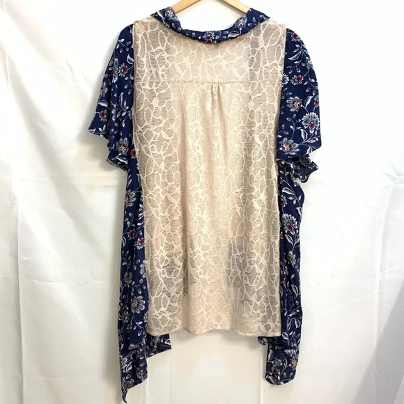 Arianna by Howard’s Tan Lace and Navy Blue Floral Kimono Duster - One Size - Picture 5 of 9